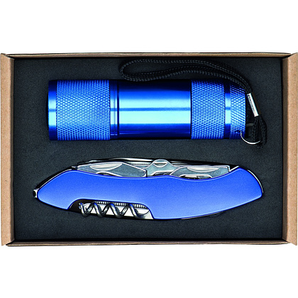 Набор "Dover": фонарик и нож карманный, синий - 2