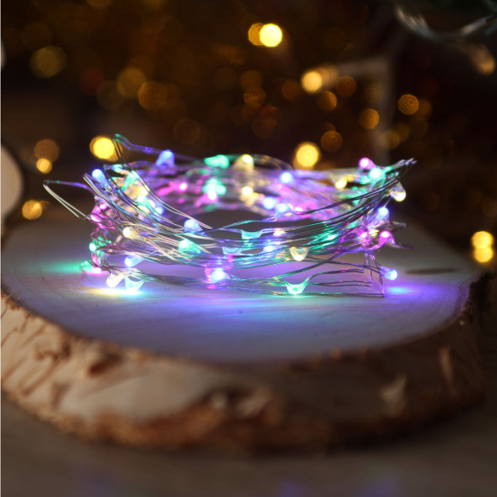 Гирлянда электрическая LED "Нить" с насадками "Роса", 5 м, мультиколор