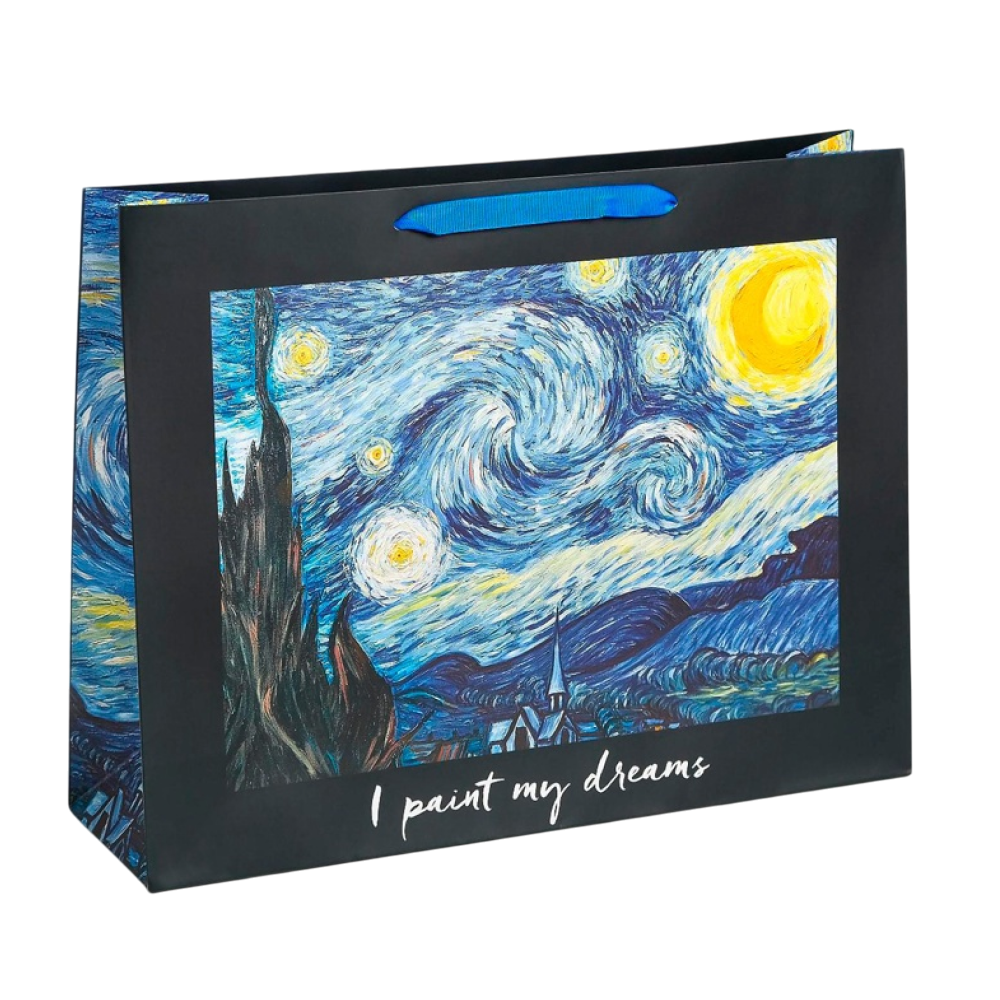 Пакет бумажный подарочный "I paint my dream", 27х23х11,5 см, синий, черный