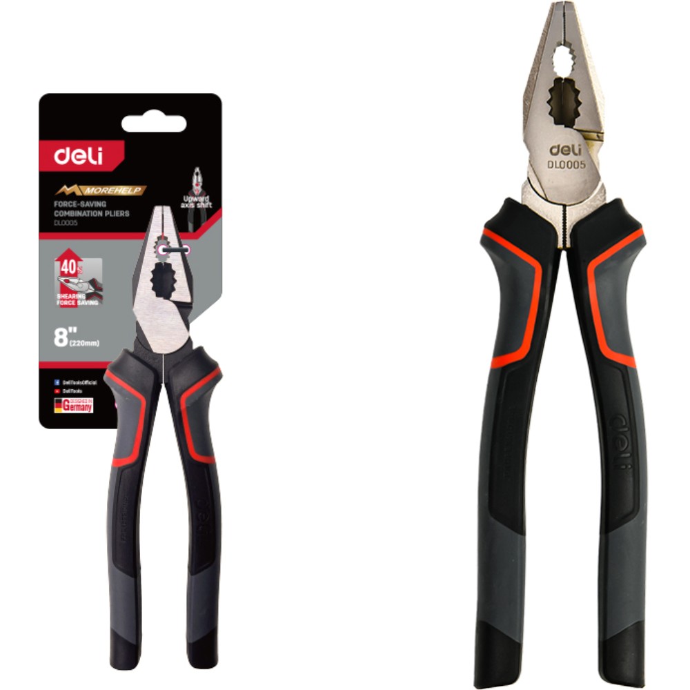 Плоскогубцы Deli RS EDL0005, 200 мм, усиленные., комбинированные, красный, черный - 2
