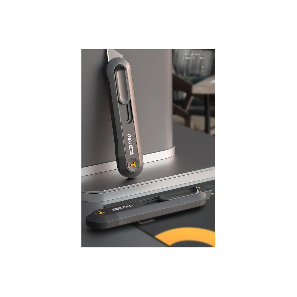 Нож строительный Deli HS EHT4008, 135x30 мм, трапеция, Soft Touch, черный - 2