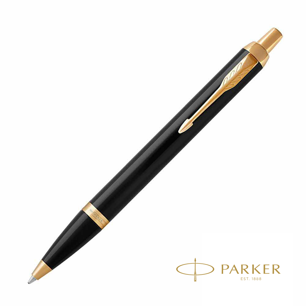 Ручка шариковая автоматическая "Parker IM Black Lacquer GT", 0.7 мм, черный, золотистый, стерж. синий