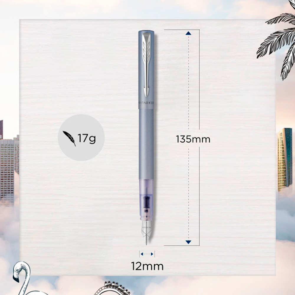 Ручка перьевая Parker "Vector XL" Silver Blue, M, серебристый, патрон синий - 3