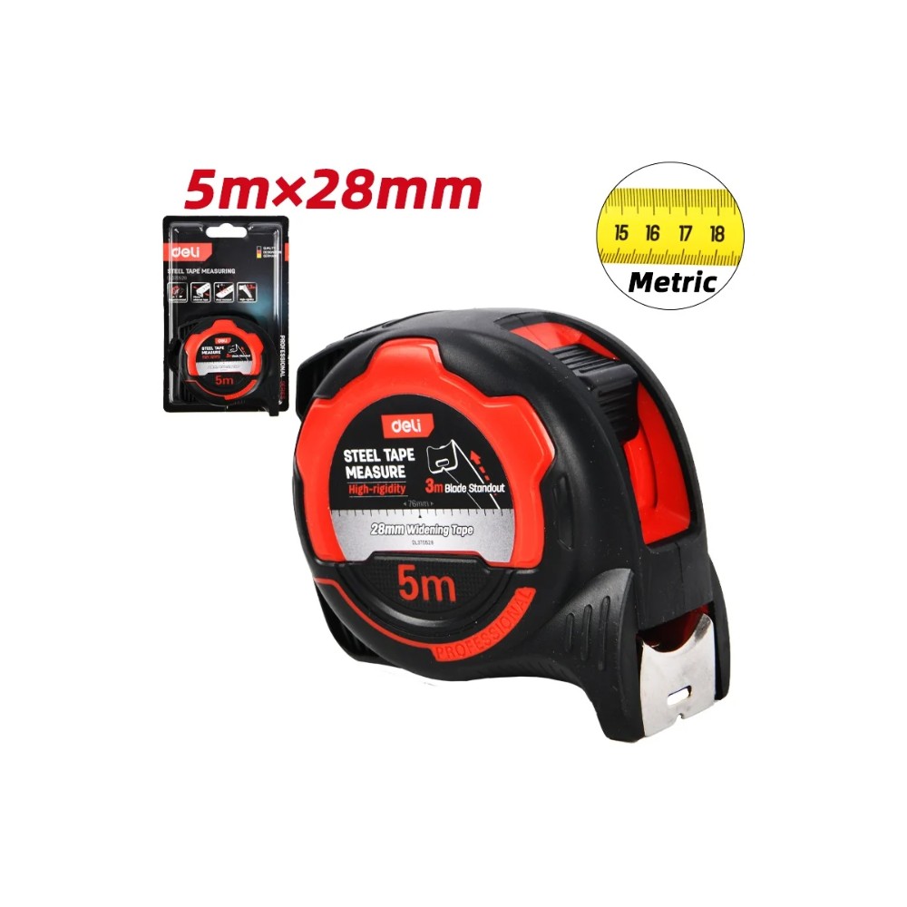 Рулетка Deli RS EDL370528, 5 м х 28 мм, красный, черный - 2