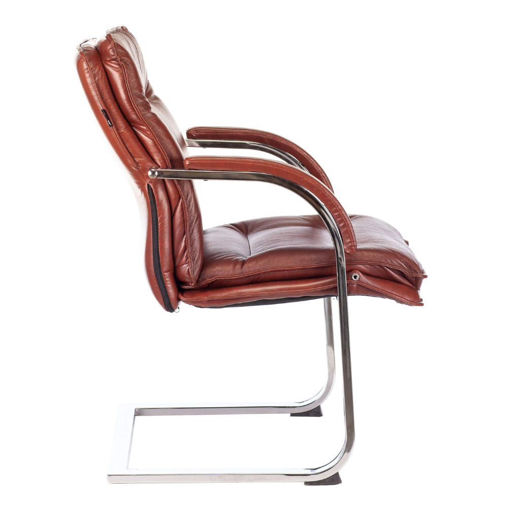 Кресло на полозьях "Бюрократ T-9927SL-LOW-V", натуральная кожа, светло-коричневый, металл хром - 2