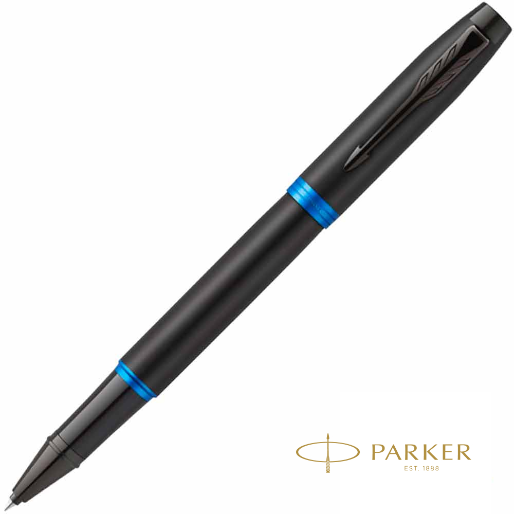 Ручка-роллер Parker "IM Vibrant Rings T315 Marine Blue PVD", 0,5 мм, черный, синий, стерж. черный