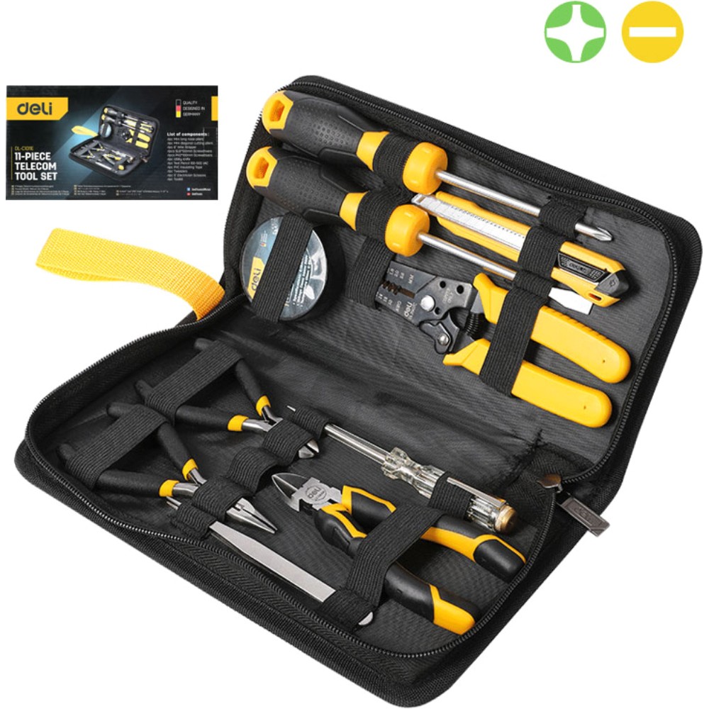 Набор ручного инструмента "Deli", 13 предметов, сумка, черный, желтый - 2