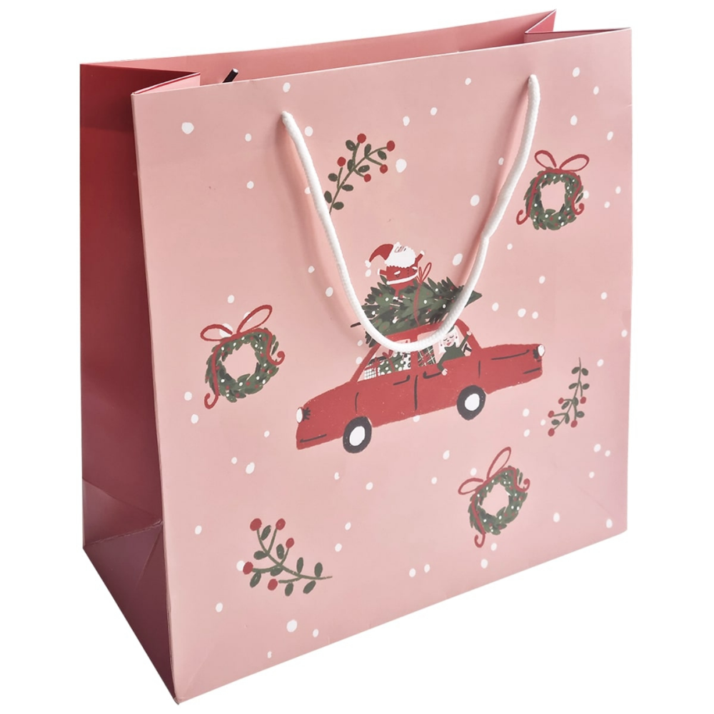 Пакет бумажный подарочный "Санта на Машине", 32х32х12 см