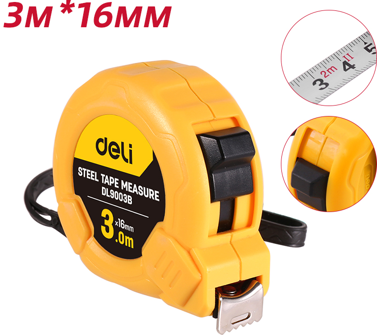 Рулетка Deli "EDL9003B", 3 м, желтый