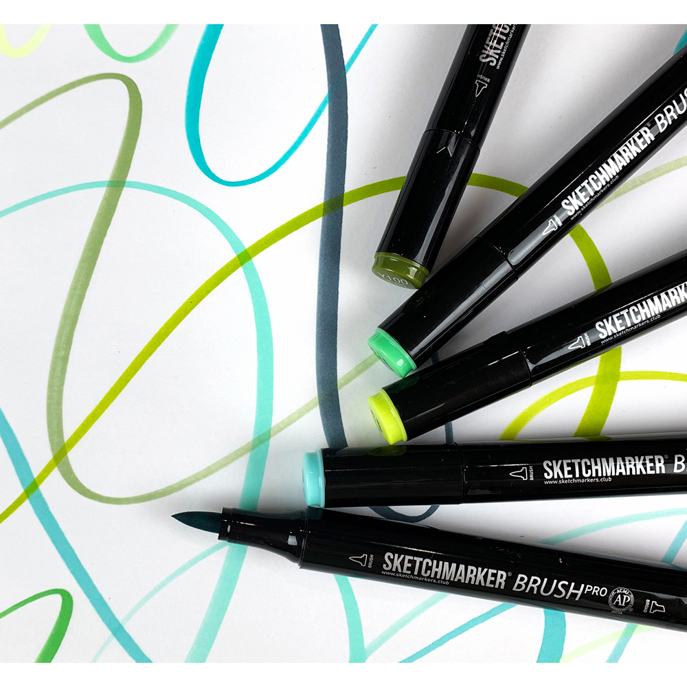Маркер перманентный двусторонний "Sketchmarker Brush", O32 оранжево-желтый - 5