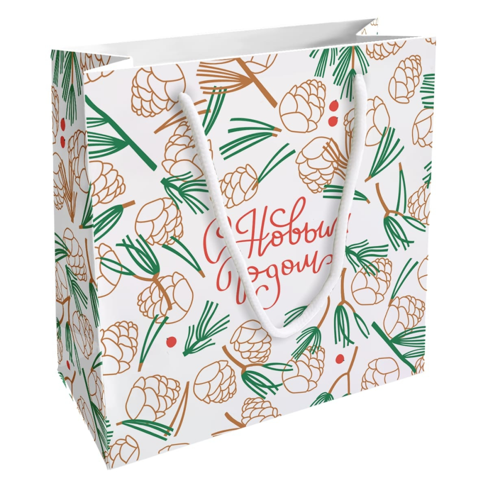 Пакет бумажный подарочный "Holidays. Шишки", 20х20х8 см