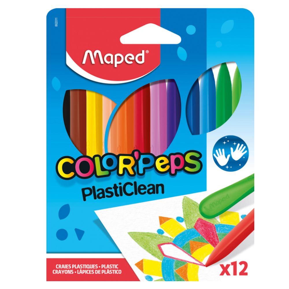 Мелки восковые Maped "Crayon PlastiClean", 12 цветов, ассорти