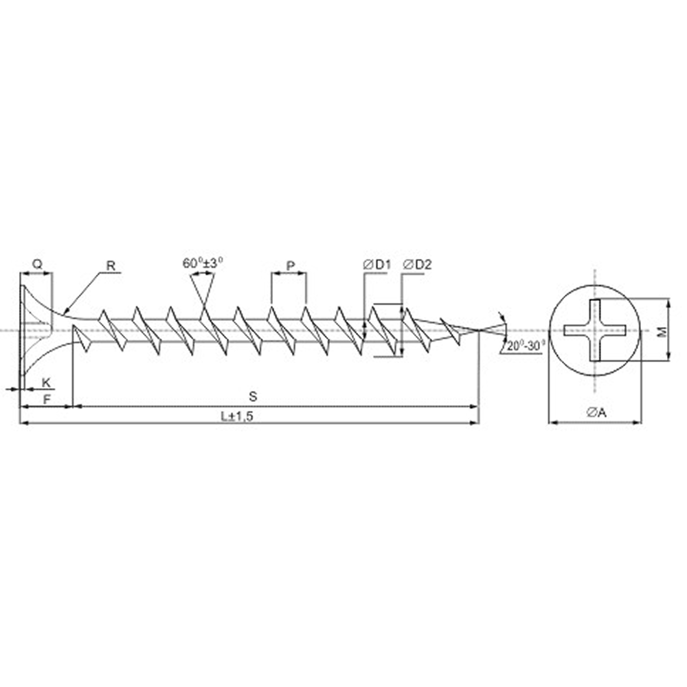 Саморез 3.5х25 мм для монтажа ГКЛ к дереву, фосфат, 1000 шт.