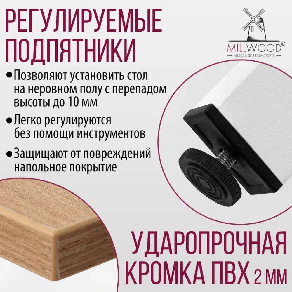 Стол Millwood Сеул, 1600х800 мм, дуб золотой крафт, белый - 6