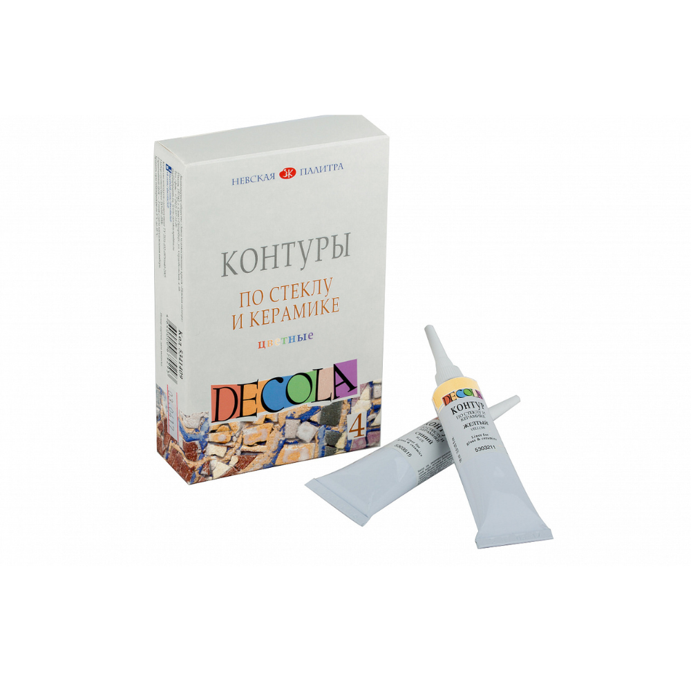 Контур акриловый для стекла и керамики "Декола цветные", набор 4 цвета
