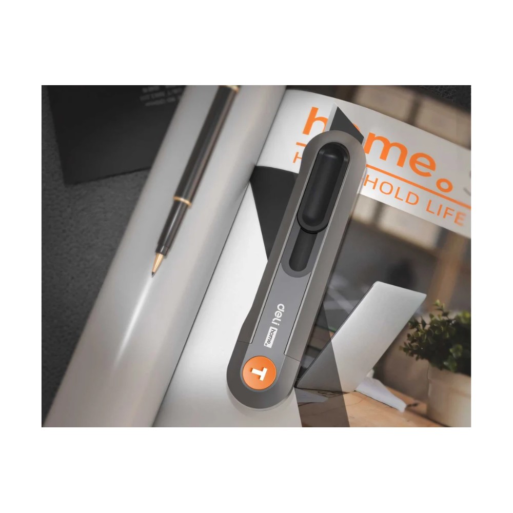 Нож строительный Deli HS HT4008C, 135x30 мм, трапеция, Soft Touch, оранжевый - 4