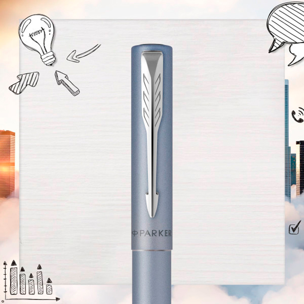 Ручка перьевая Parker "Vector XL" Silver Blue, M, серебристый, патрон синий - 5