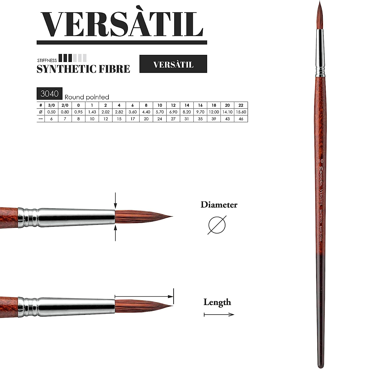 Кисть для рисования "Escoda Versatil Brush L/H 3040", синтетика, веерная, №2 - 3