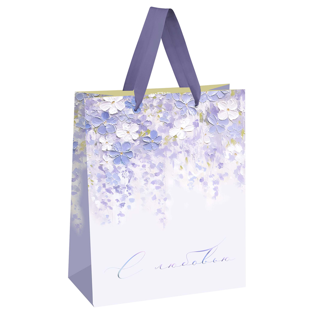 Пакет бумажный подарочный "Purple flowers", 18х23х10 см, ламинированный