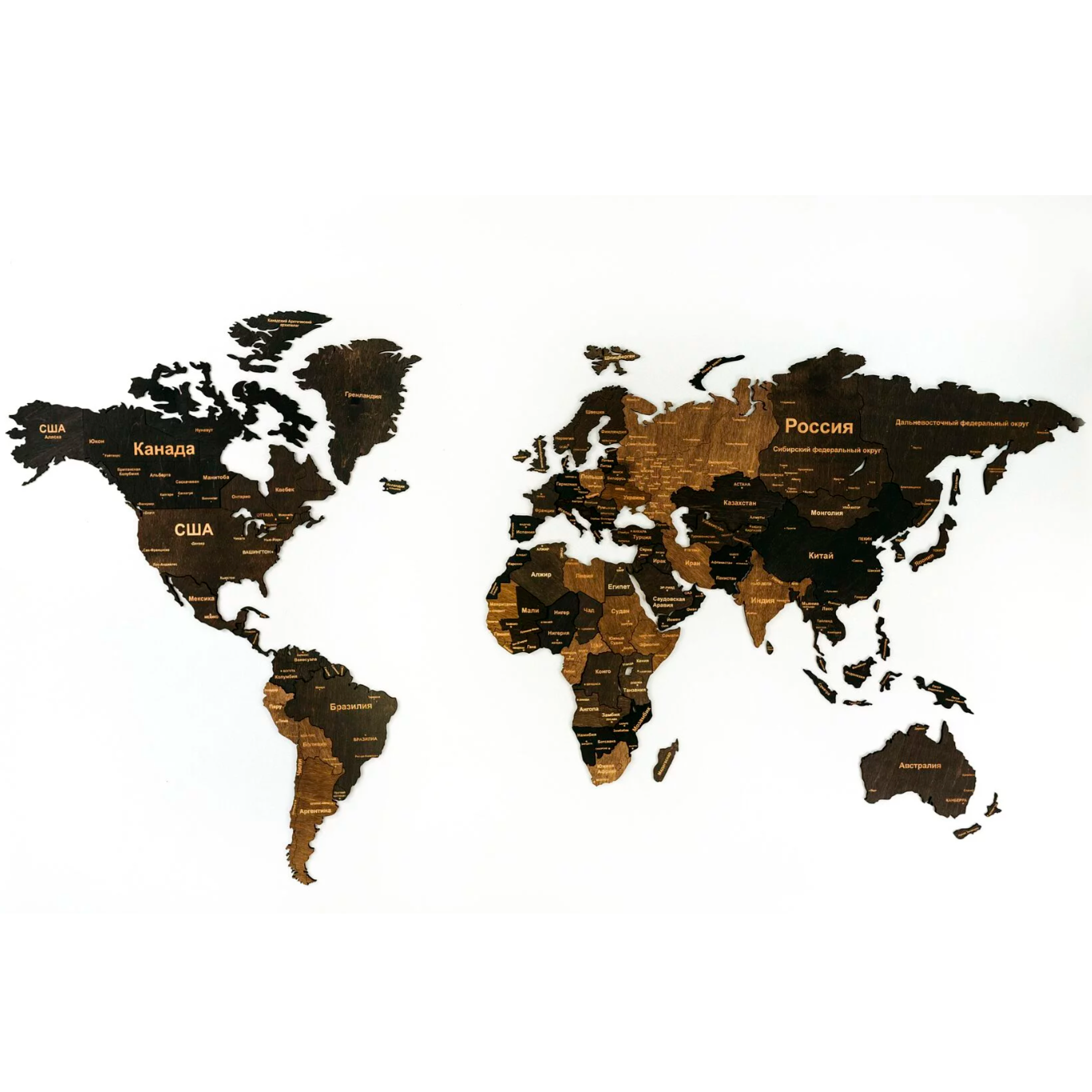 Пазл деревянный "Карта мира" многоуровневый на стену