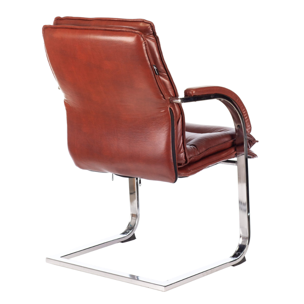 Кресло на полозьях "Бюрократ T-9927SL-LOW-V", натуральная кожа, светло-коричневый, металл хром - 3