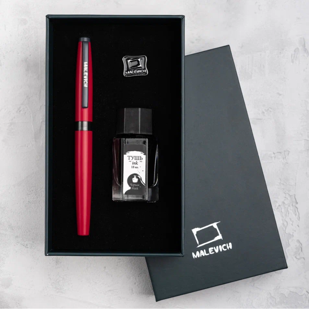 Ручка перьевая EF "Малевичъ", металл, с конвертером, набор чернила + значок, красный - 4