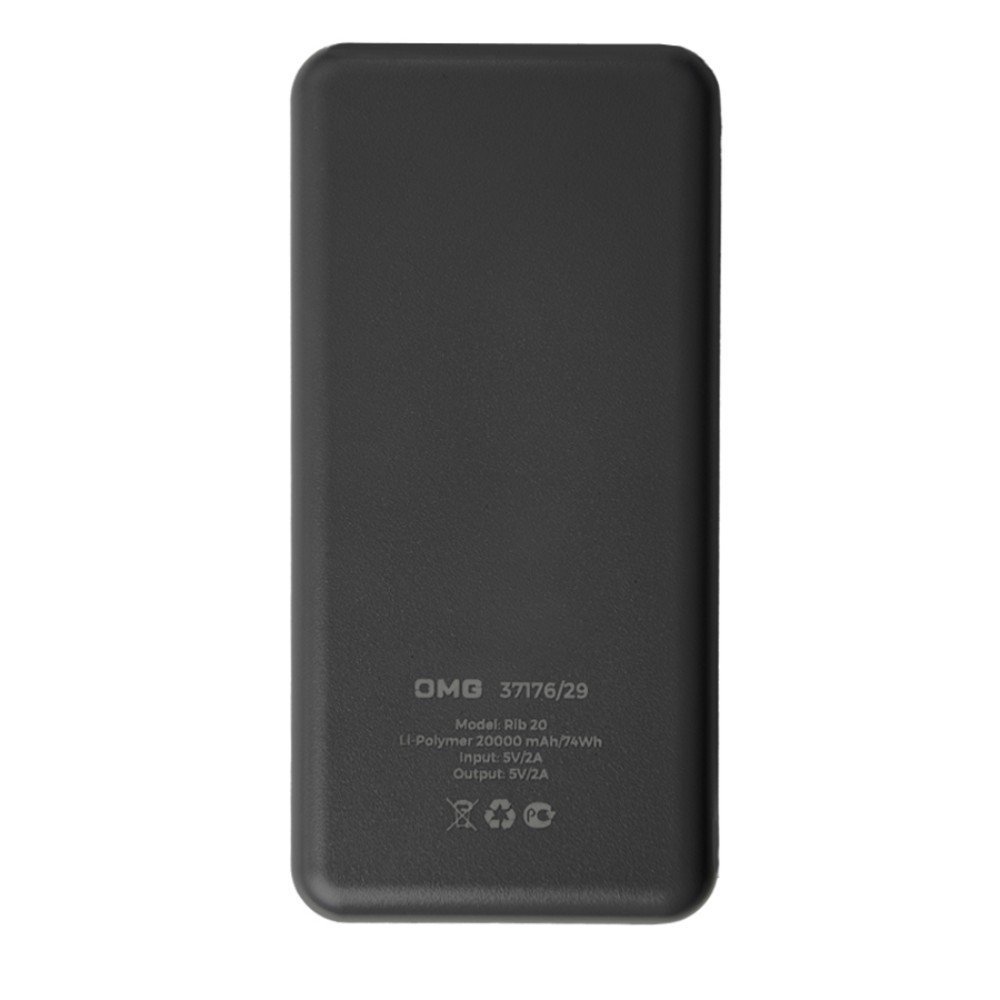 Внешний аккумулятор Power Bank "Rib 20", 20000 mAh, черный