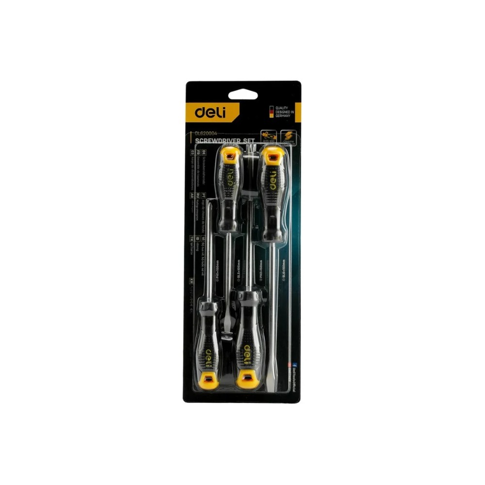 Набор отверток Deli YS EDL620004, 4 шт, SL5x100, SL6x150, PH1x100, PH2x150, черный, желтый - 2