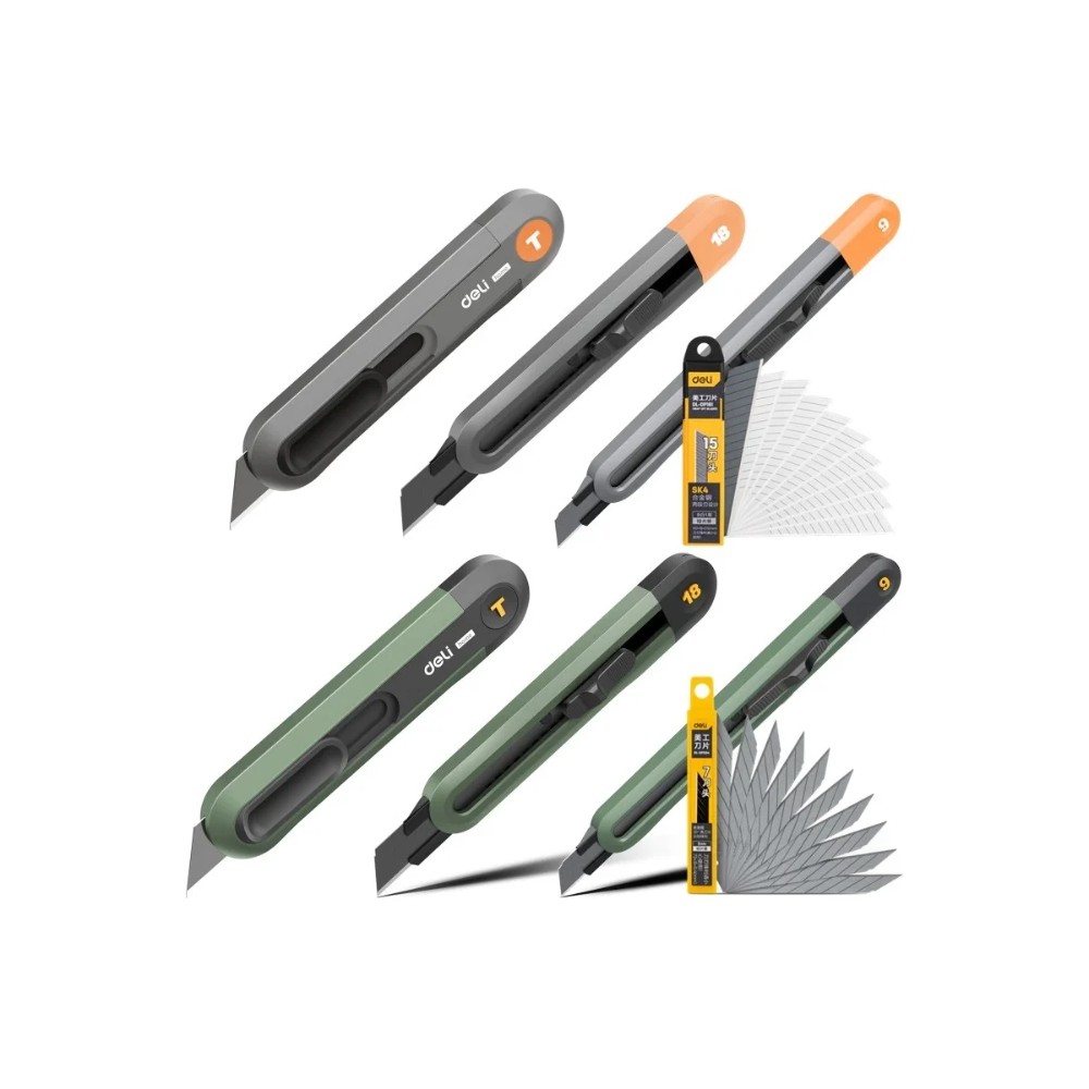 Нож строительный Deli HS HT4008C, 135x30 мм, трапеция, Soft Touch, оранжевый - 3