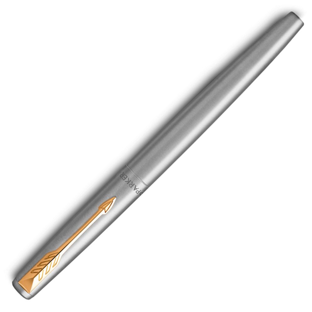 Ручка перьевая "Parker Jotter Stainless Steel CT", F, серебристый, золотистый, патрон синий