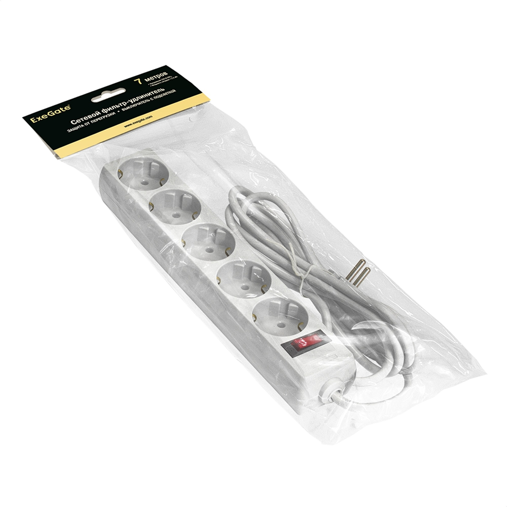 Сетевой фильтр ExeGate SP-5-7W, EX279180RUS, 5 розеток, 7 м, белый - 2