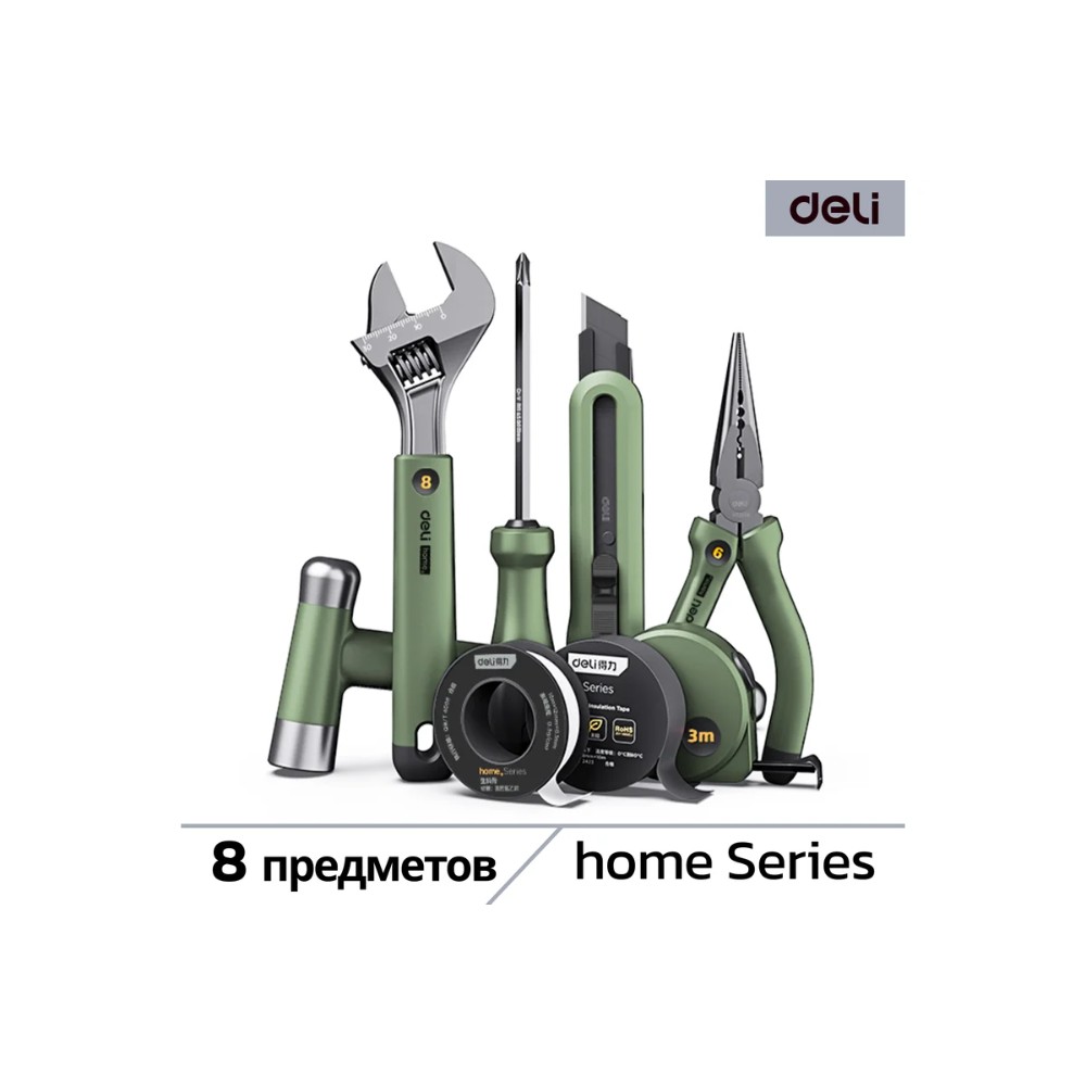 Набор ручного инструмента Deli HS, 8 предметов, Soft Touch, зеленый - 2