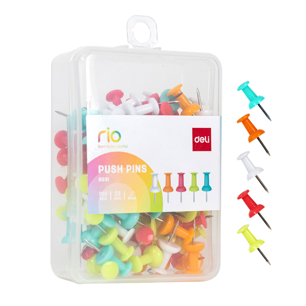 Иглы-кнопки Deli "Пешки", 100 шт, ассорти