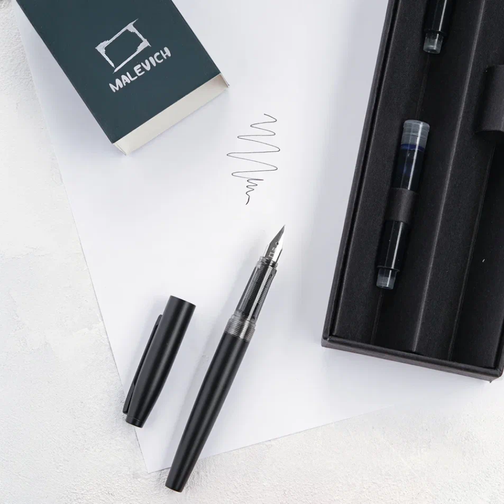 Ручка перьевая EF "Малевичъ" металл, с конвертером, набор два картриджа, черный - 7