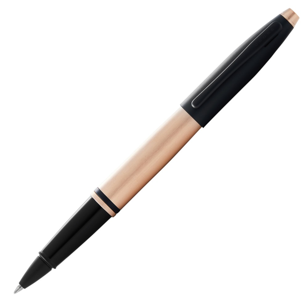 Ручка роллер Cross "Calais Brushed Rose Gold Plate & Black Lacquer", 0,7 мм, розовое золото, черный, стерж. черный