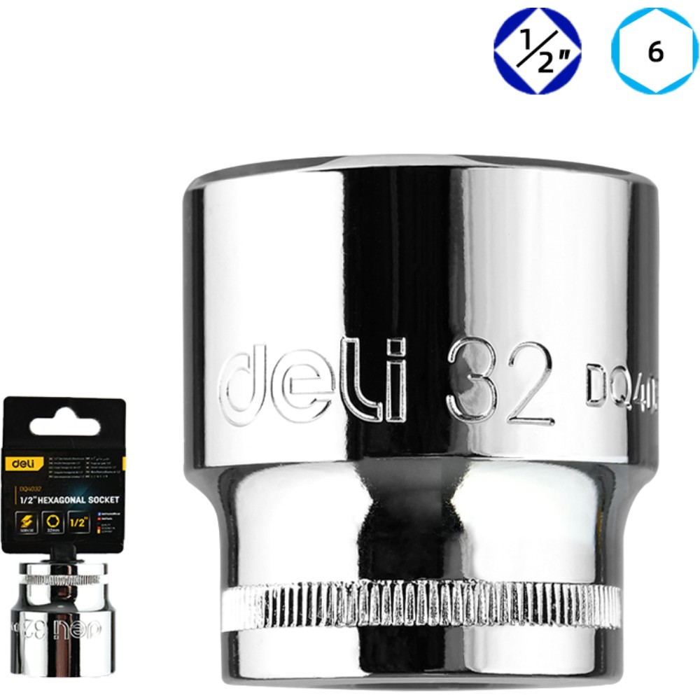 Головка торцевая шестигранная Deli YS EDQ4032 1/2", 32 мм, серебристый - 2