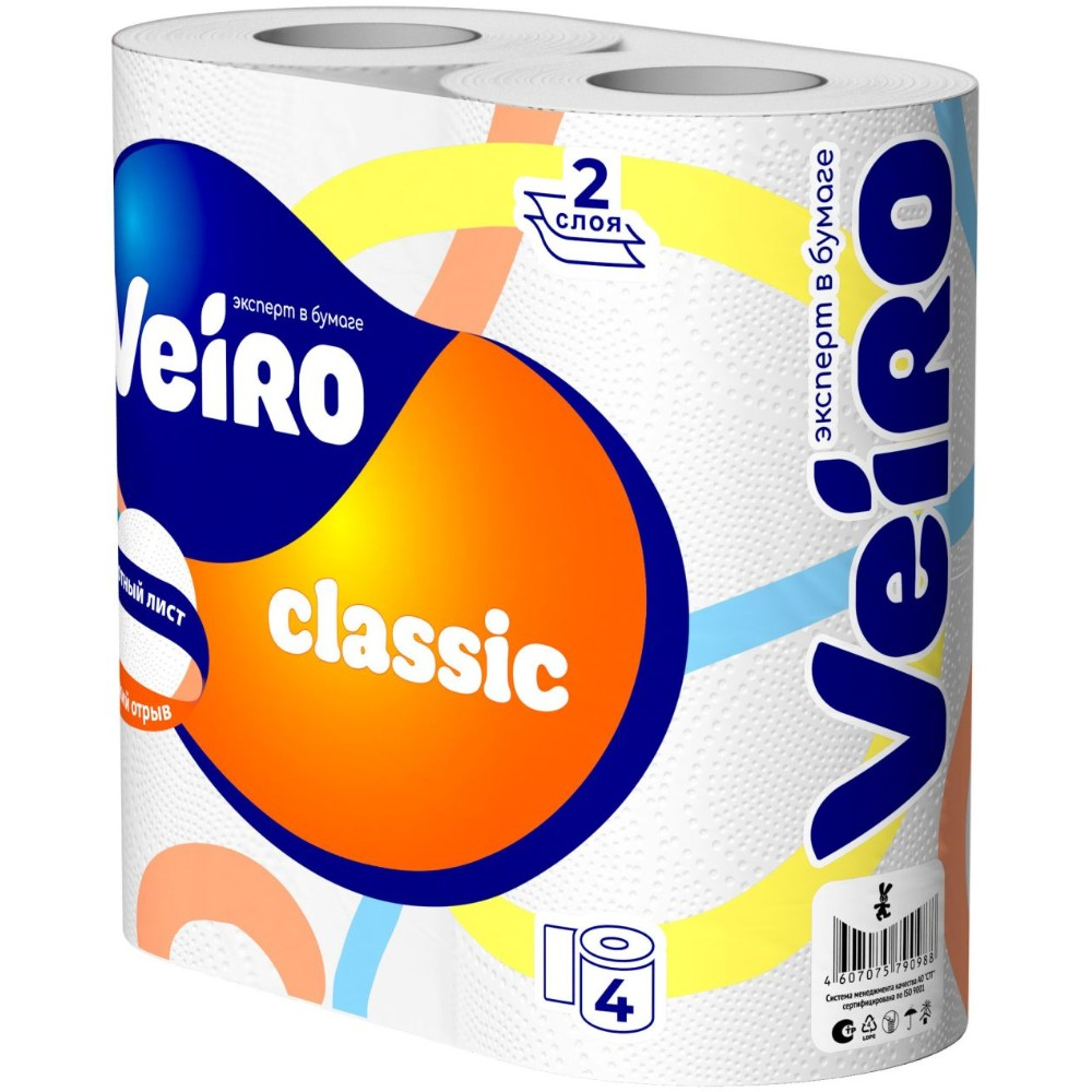 Бумага туалетная "Veiro Classic", 2 слоя, 4 рулона