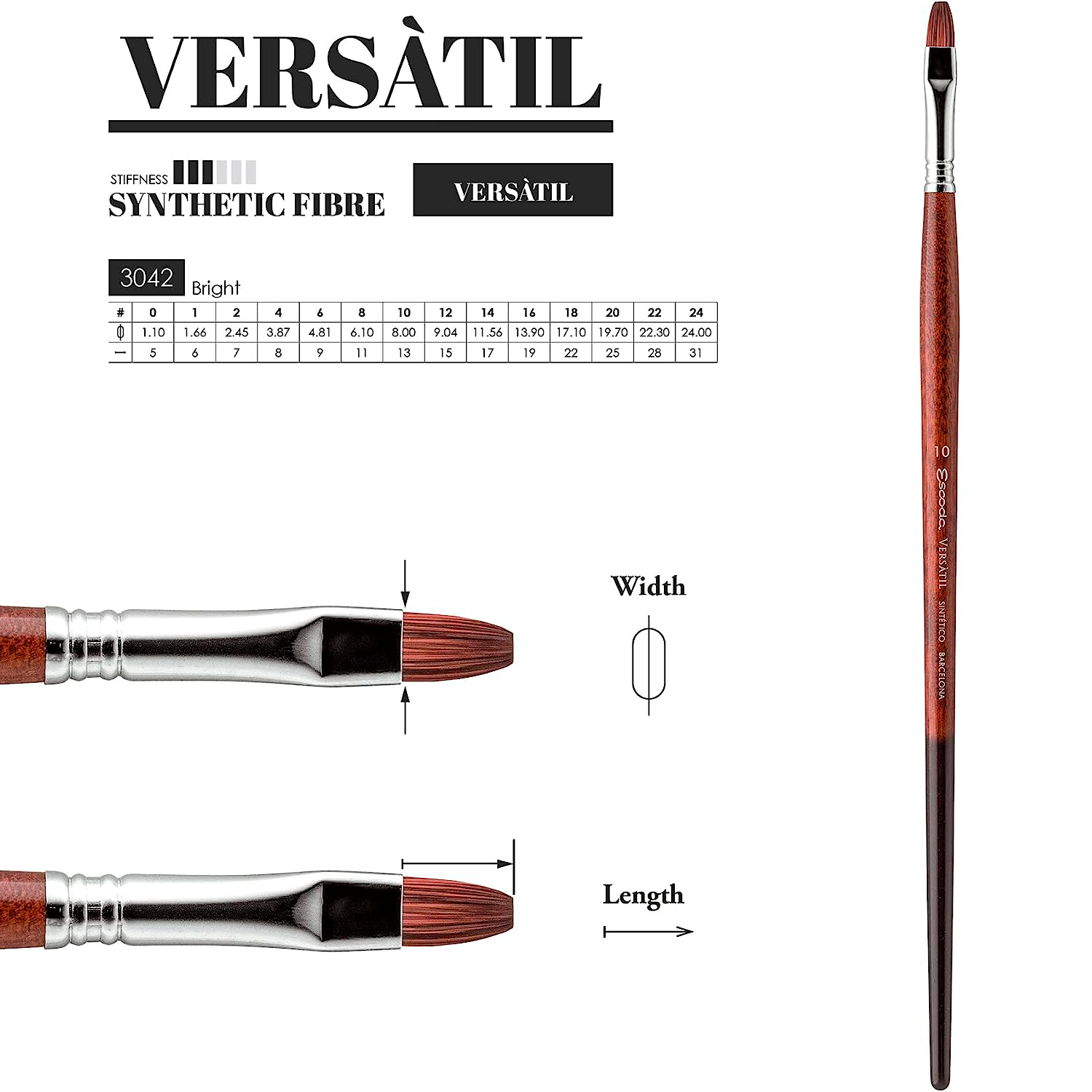 Кисть "Escoda Versatil Brush L/H", синтетика, темно-коричневый, плоская, №14 - 3