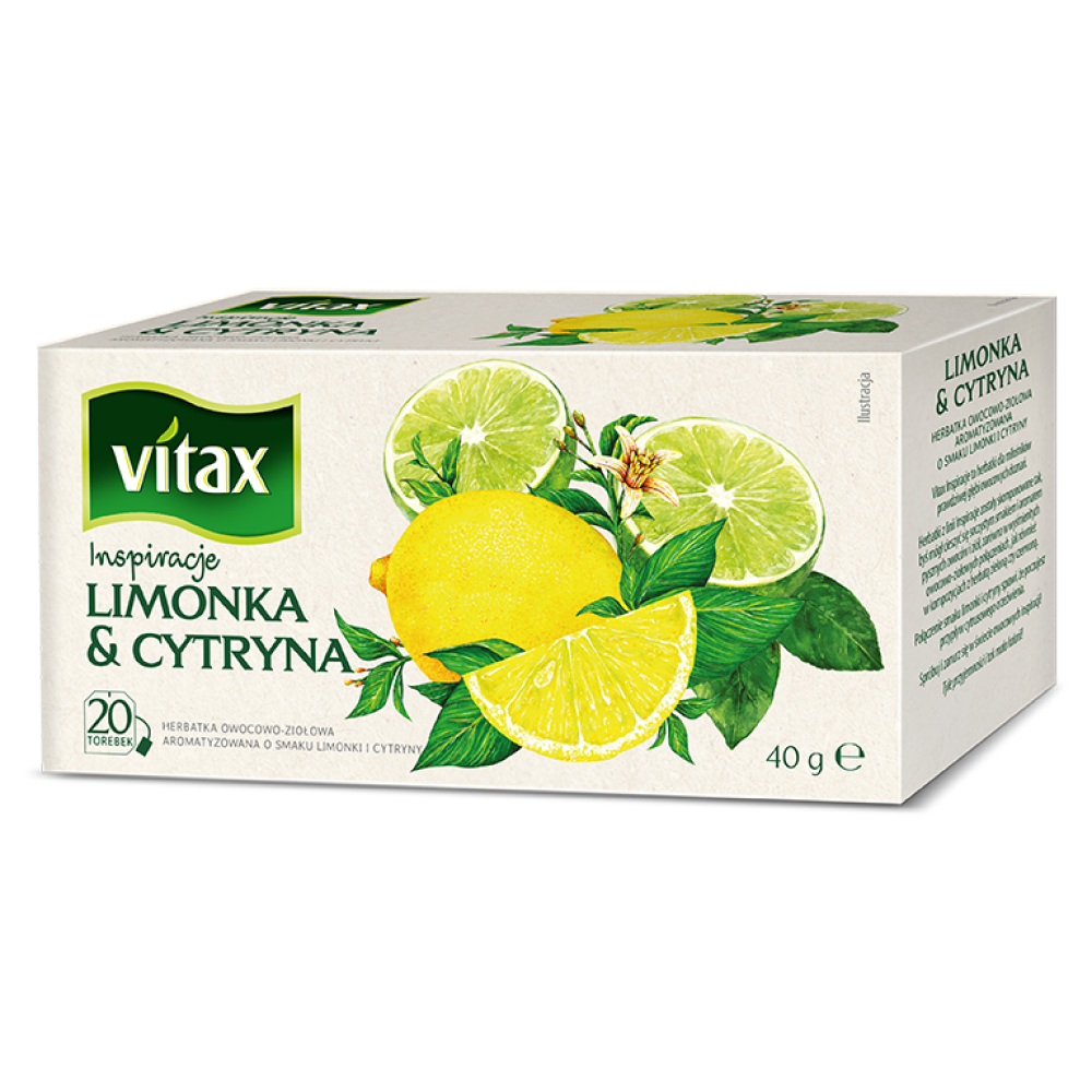 Чай "Vitax", 20 пакетиков x2 г, фруктовый, со вкусом лайма и лимона