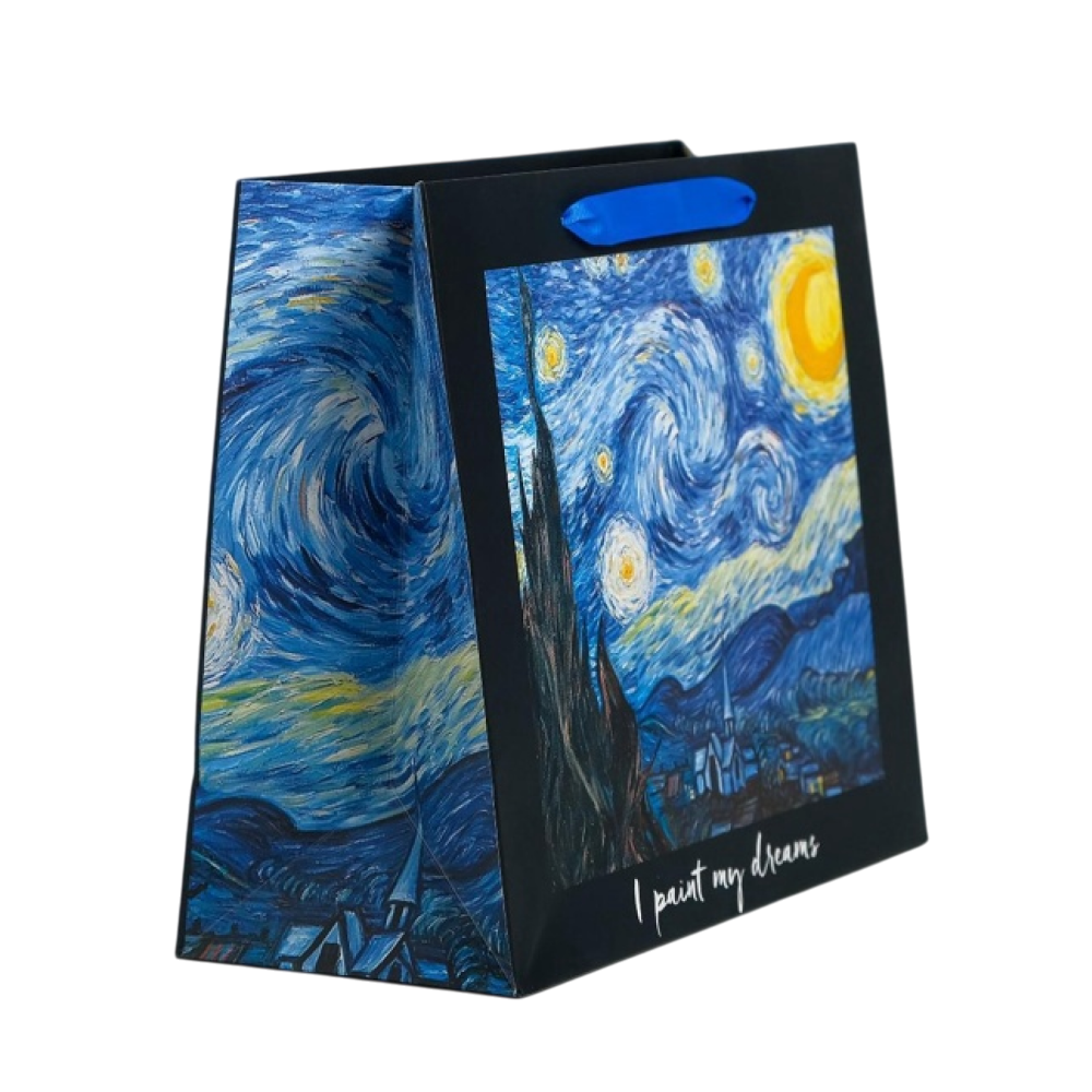 Пакет бумажный подарочный "I paint my dream", 27х23х11,5 см, синий, черный