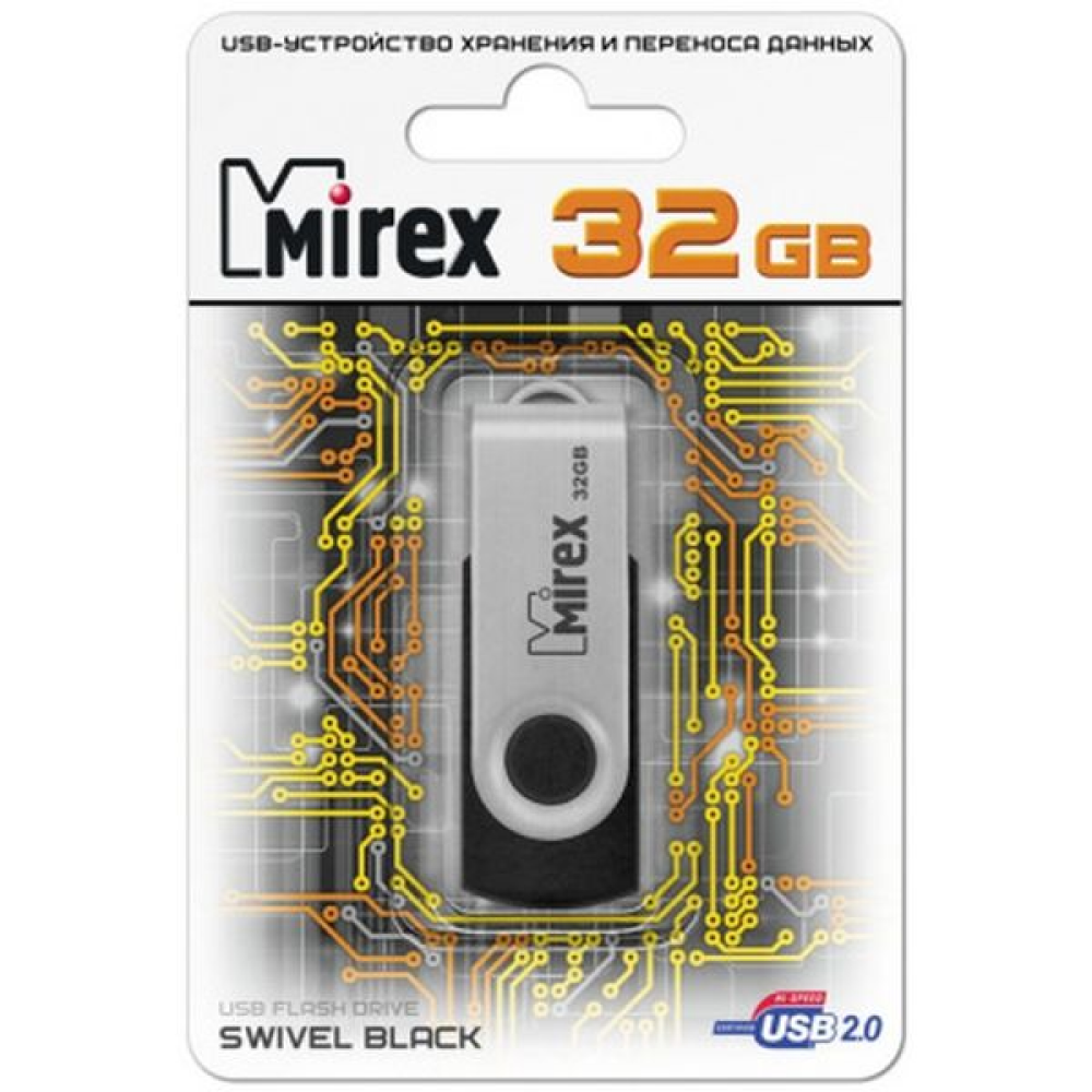 USB Flash накопитель 2.0 32 Gb SWIVEL BLACK, пластик, металл, Mirex - 2