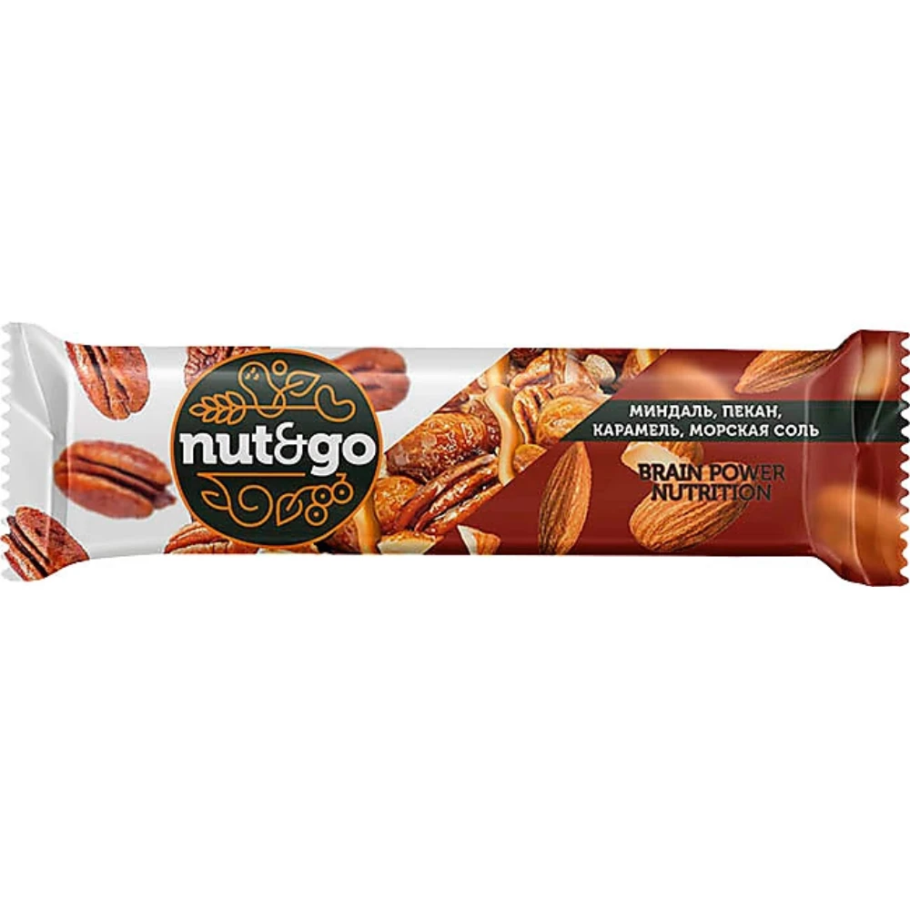 Батончик "Nut & Go", 36 г, миндальный с пеканом, карамелью, морской солью