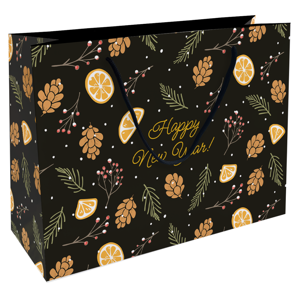 Пакет бумажный подарочный "Шишки", 36х26х12 см