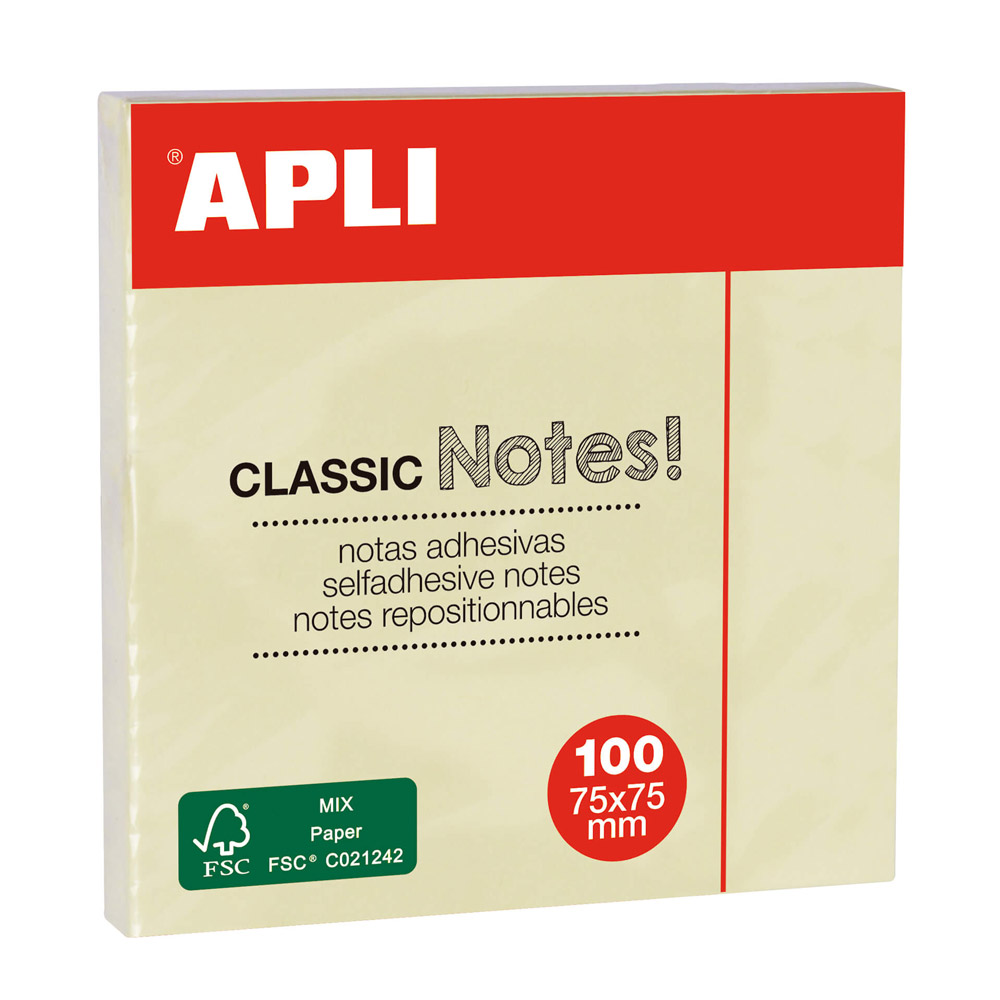 Бумага для заметок на клейкой основе "Classic notes", 75x75 мм, 100 листов, желтый