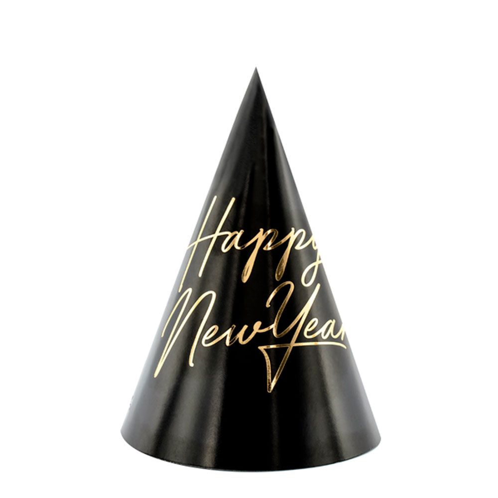 Колпаки праздничные "Happy New Year", 6 шт, черный